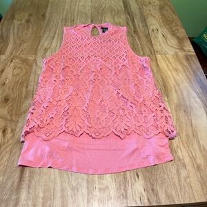 Torrid Pink Lace Overlay Lined Stretch Sleeveless Top Womens Plus Size 1
